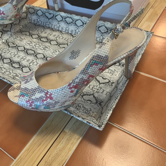 Nine West Snakeskin Sling Back Heels in Cream/Pink/Turquoise/Tan/Taupe Colors - Picture 2 of 6